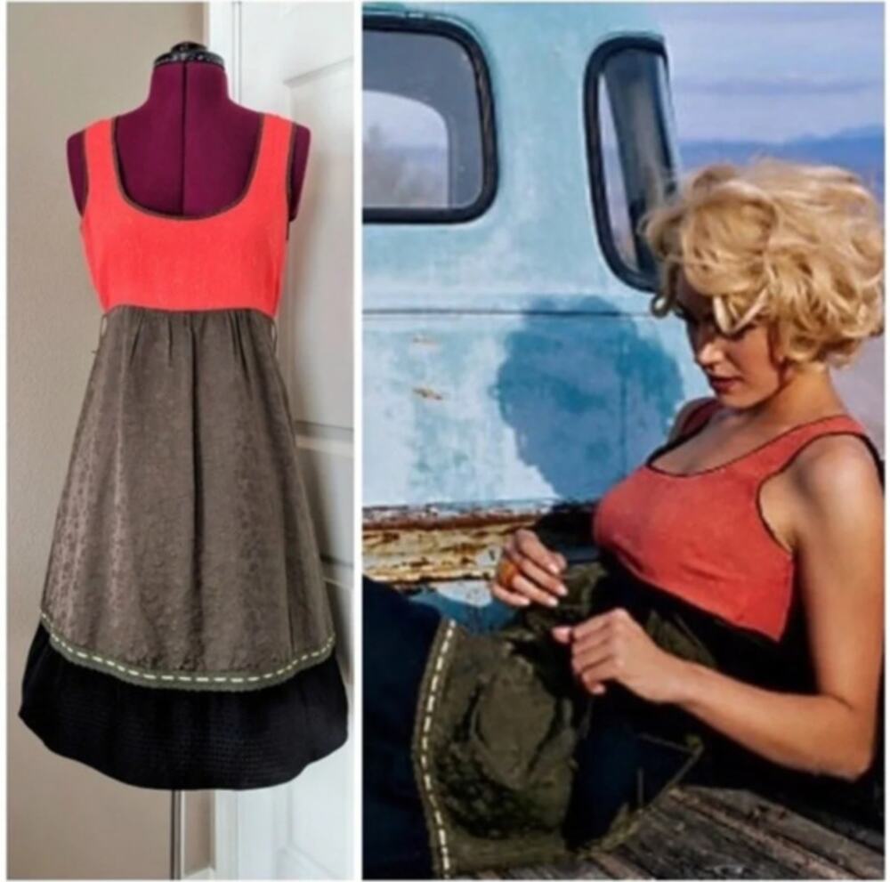 Anthropologie Moulinette Soeurs Silk Babydoll Dress 10 Mini Pin Up Wedding Guest